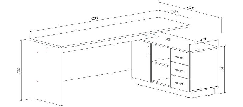 ЭСКИЗ Угловой письменный стол Юнайт (2000х750х1200)