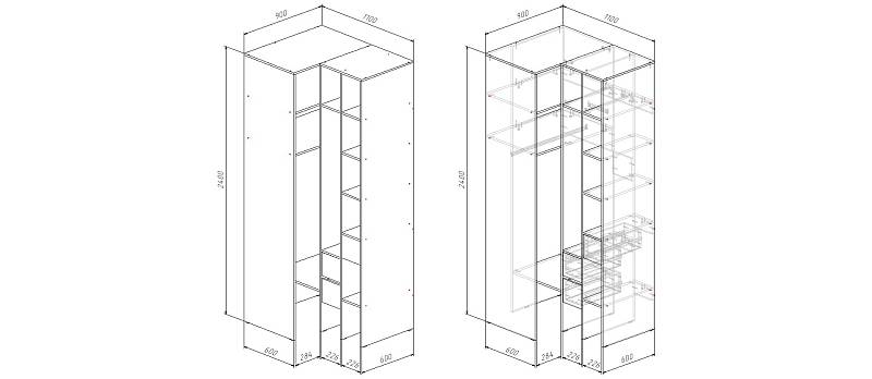 Гардеробная угловая Страйп 3 (1100х2400х900)